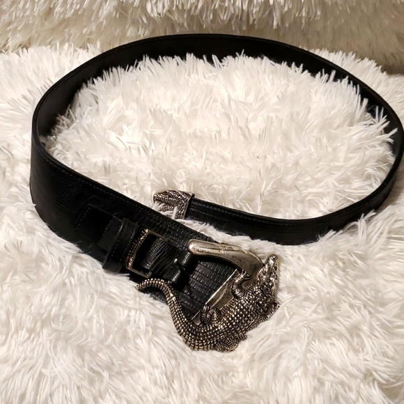 Ravid Accessories - RAVID Black Alligator Buckle Belt Size 30 for Women